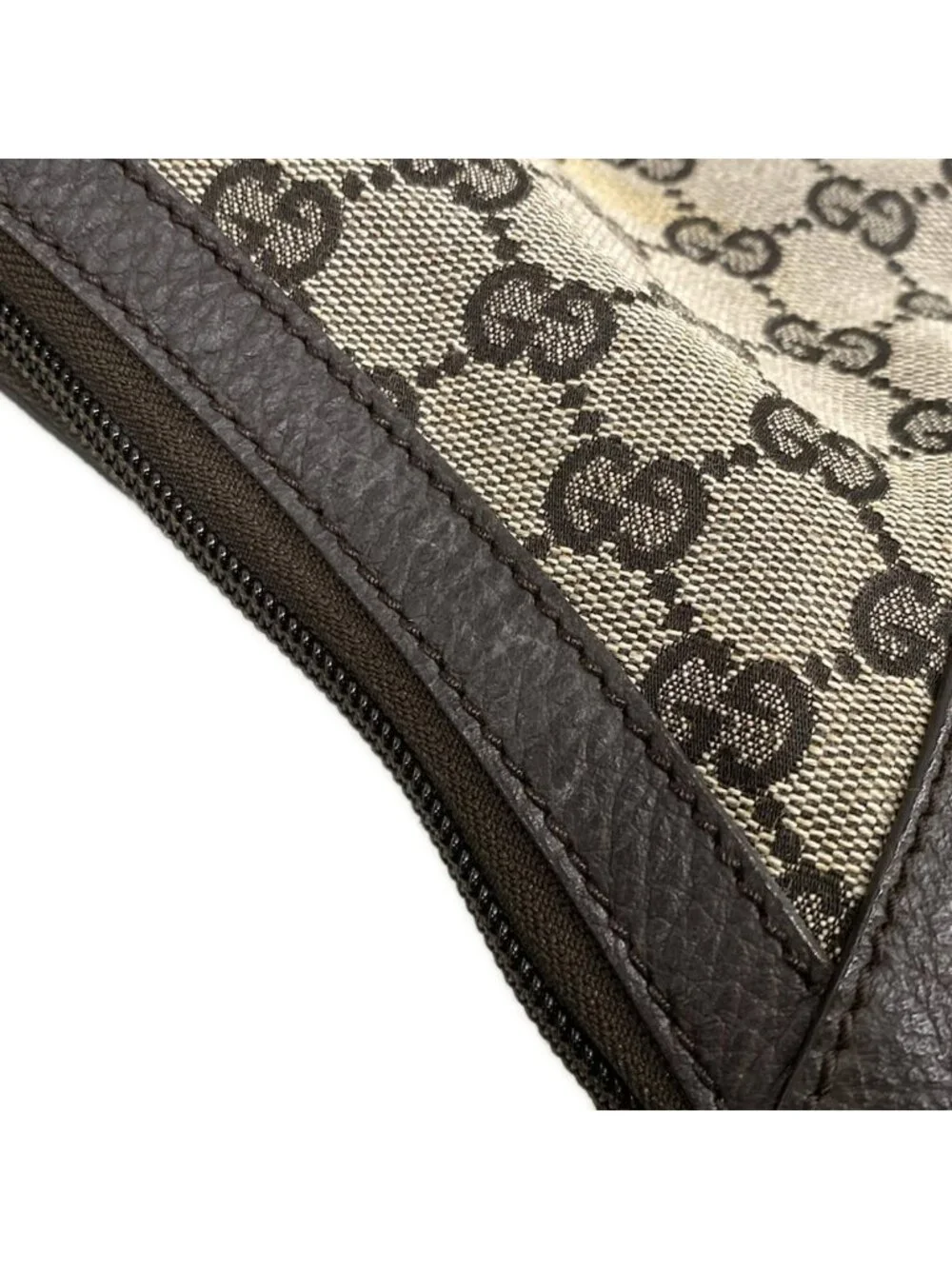 Gucci Shoulder Bag GG Pattern Dark Brown Beige Leather - Picture 14 of 15